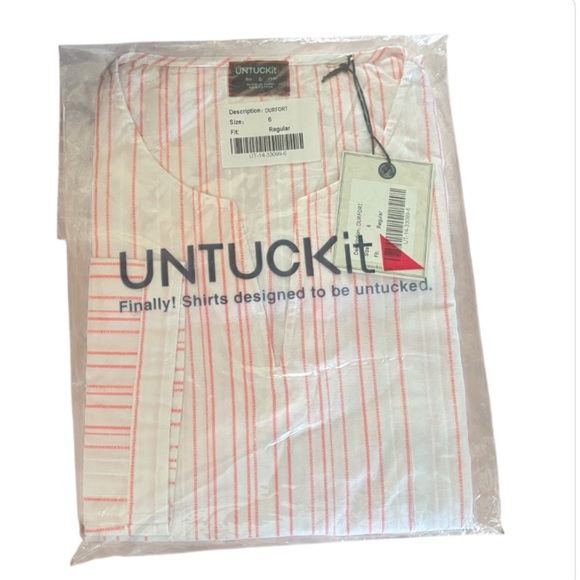 UNTUCKit Durfort Top White Coral NWT Striped Blouse Cotton Preppy Shirt Size 6 - Picture 3 of 3